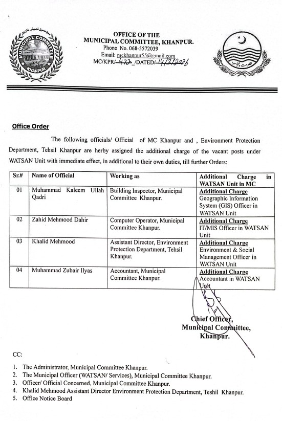 WATSAN Unit Staff Orders  